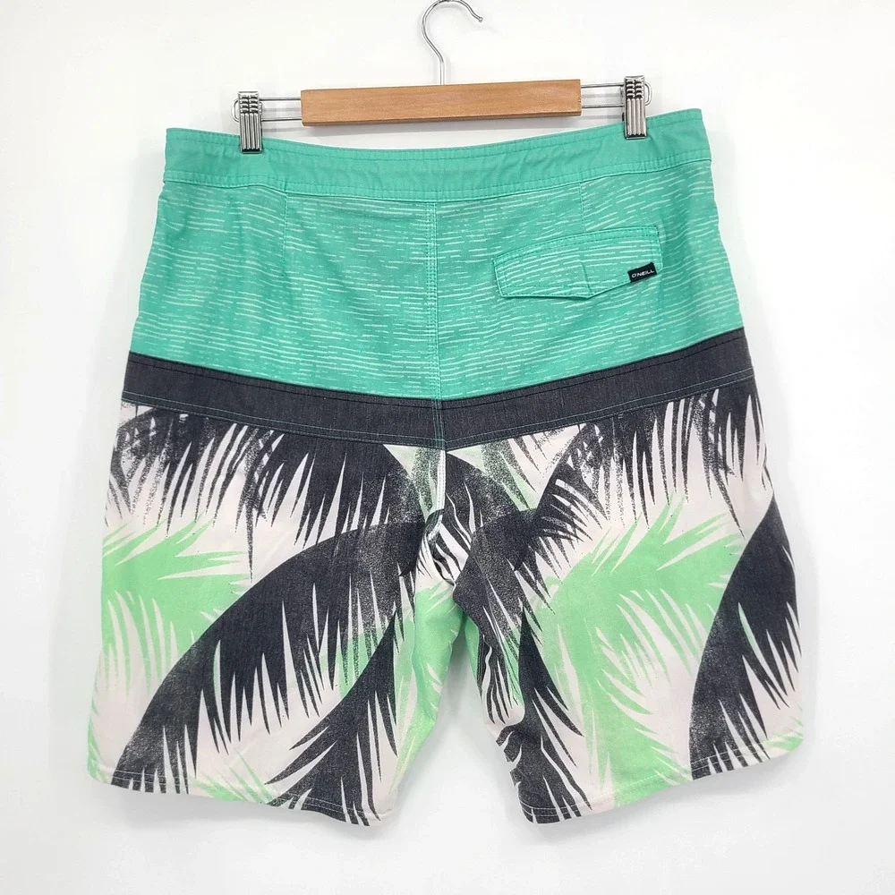 Oneill Cruzers Board Shorts Green Tropical Swim Trunks Surf Beach Resort Size 34